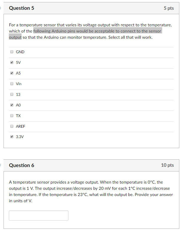 Solved Question 5 5 pts For a temperature sensor that varies | Chegg.com