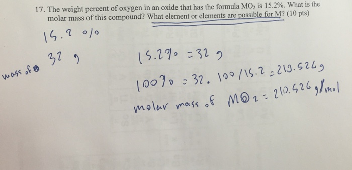 Solved The weight percent of oxygen in an oxide that has the | Chegg.com