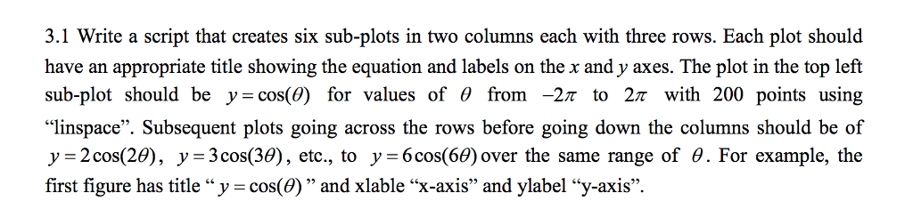 Solved 3.1 Write a script that creates six sub-plots in two | Chegg.com
