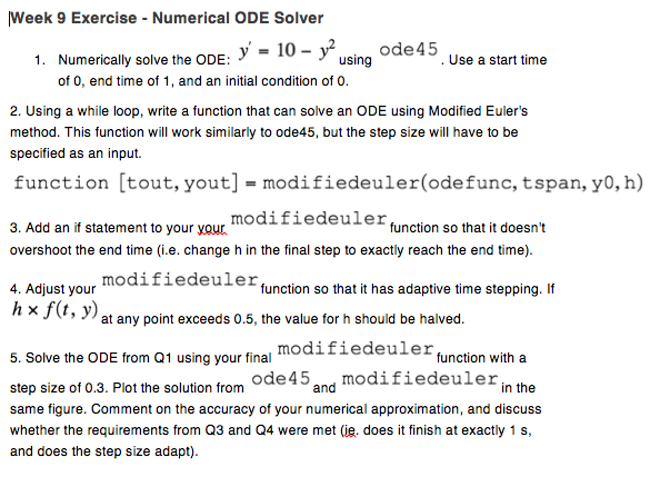 Solved Numerically Solve The ODE Y 10 Y 2 Using Ode Chegg