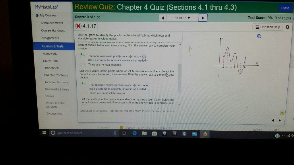 Solved MyMathLab Review Quiz Chapter 4 Quiz (Sections 4....