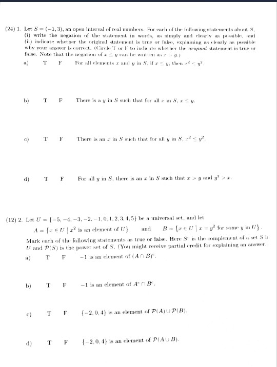 Solved (24) 1. Let S(-13), an open interval of real nmbbers. | Chegg.com