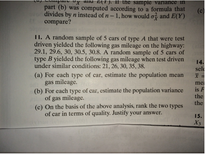 Solved A random sample of 5 cars of type A that were test | Chegg.com