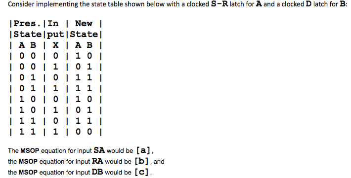 Solved Consider implementing the state table shown below | Chegg.com