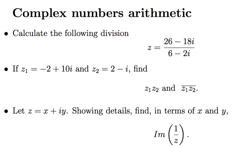 Solved Complex Numbers Arithmetic Calculate The Following | Chegg.com