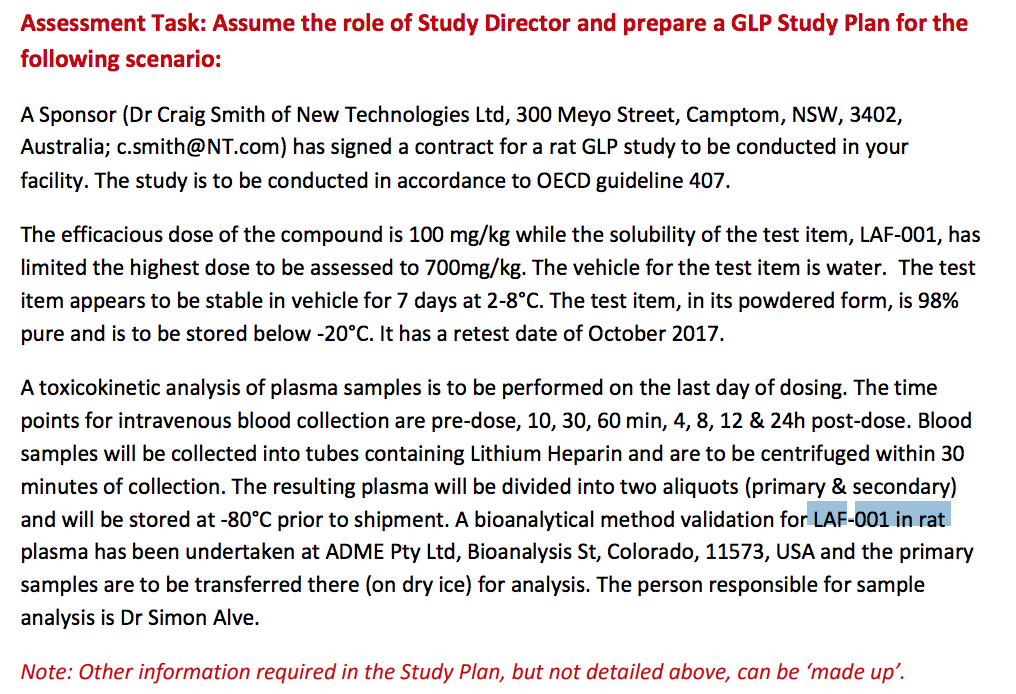 Solved Assessment Task: Assume the role of Study Director | Chegg.com