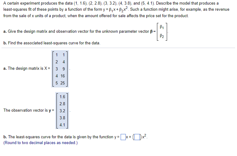 Solved A certain experiment produces the data (1, 1.6), (2, | Chegg.com