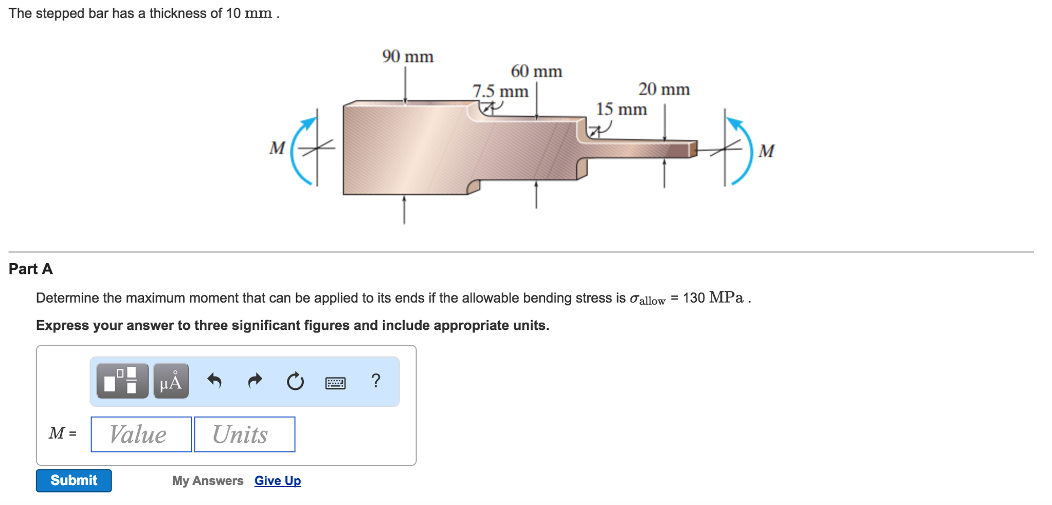 Solved The Stepped Bar Has A Thickness Of 10 Mm. Determine | Chegg.com