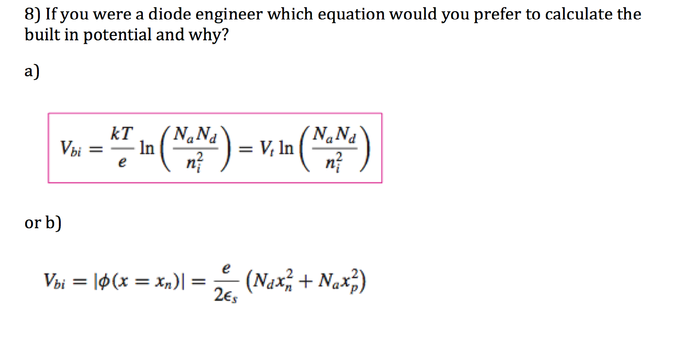 Solved If you were a diode engineer which equation would you
