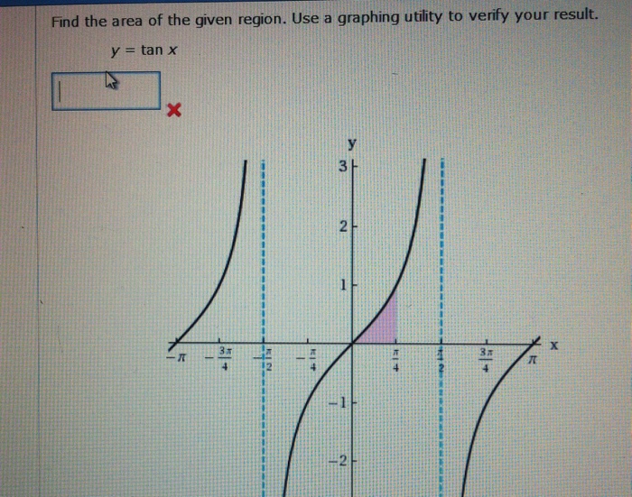 Solved Find the area of the given region. Use a graphing | Chegg.com
