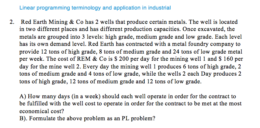 Solved Linear programming terminology and application in | Chegg.com