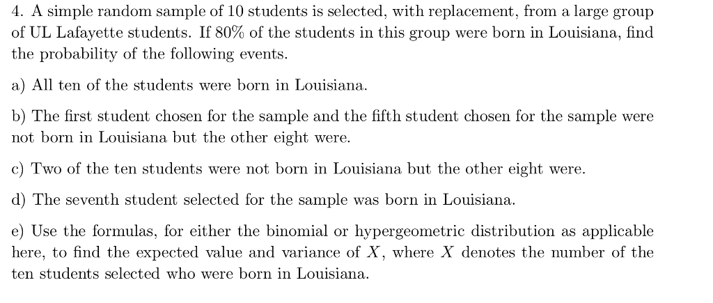 Solved A simple random sample of 10 students is selected, | Chegg.com