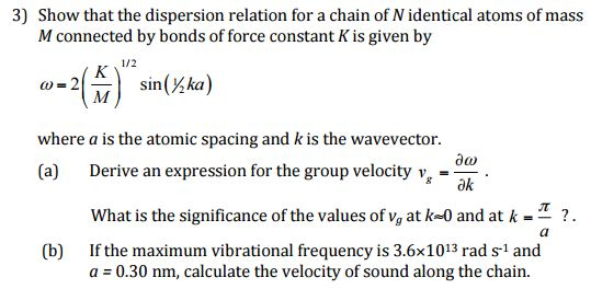 Solved Show that the dispersion relation for a chain of N | Chegg.com