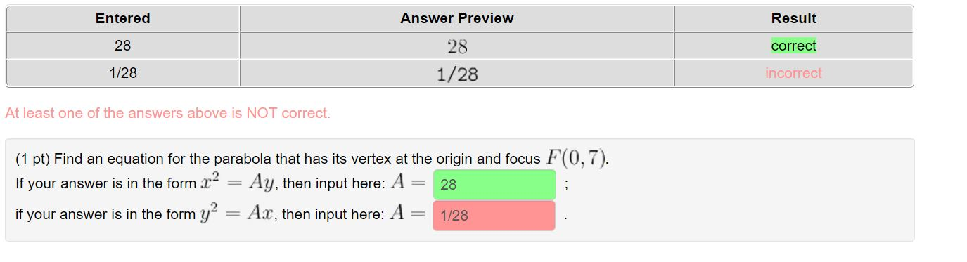 Example Answer Is 28 Solved Entered Answer Preview 28 28 1/28 1/28 At least one | Chegg.com