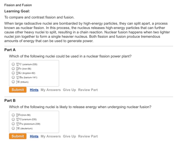 Solved To compare and contrast fission and fusion. When | Chegg.com