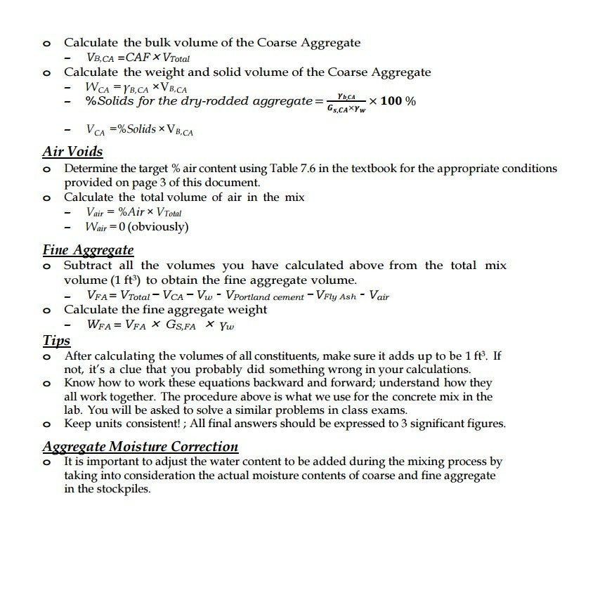 Solved perform a concrete mix design calculation using the