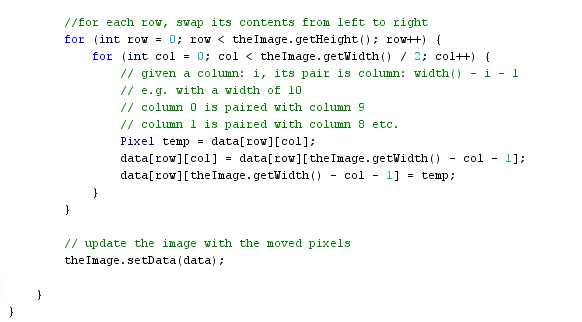 Solved //for each row, swap its contents from left to right | Chegg.com