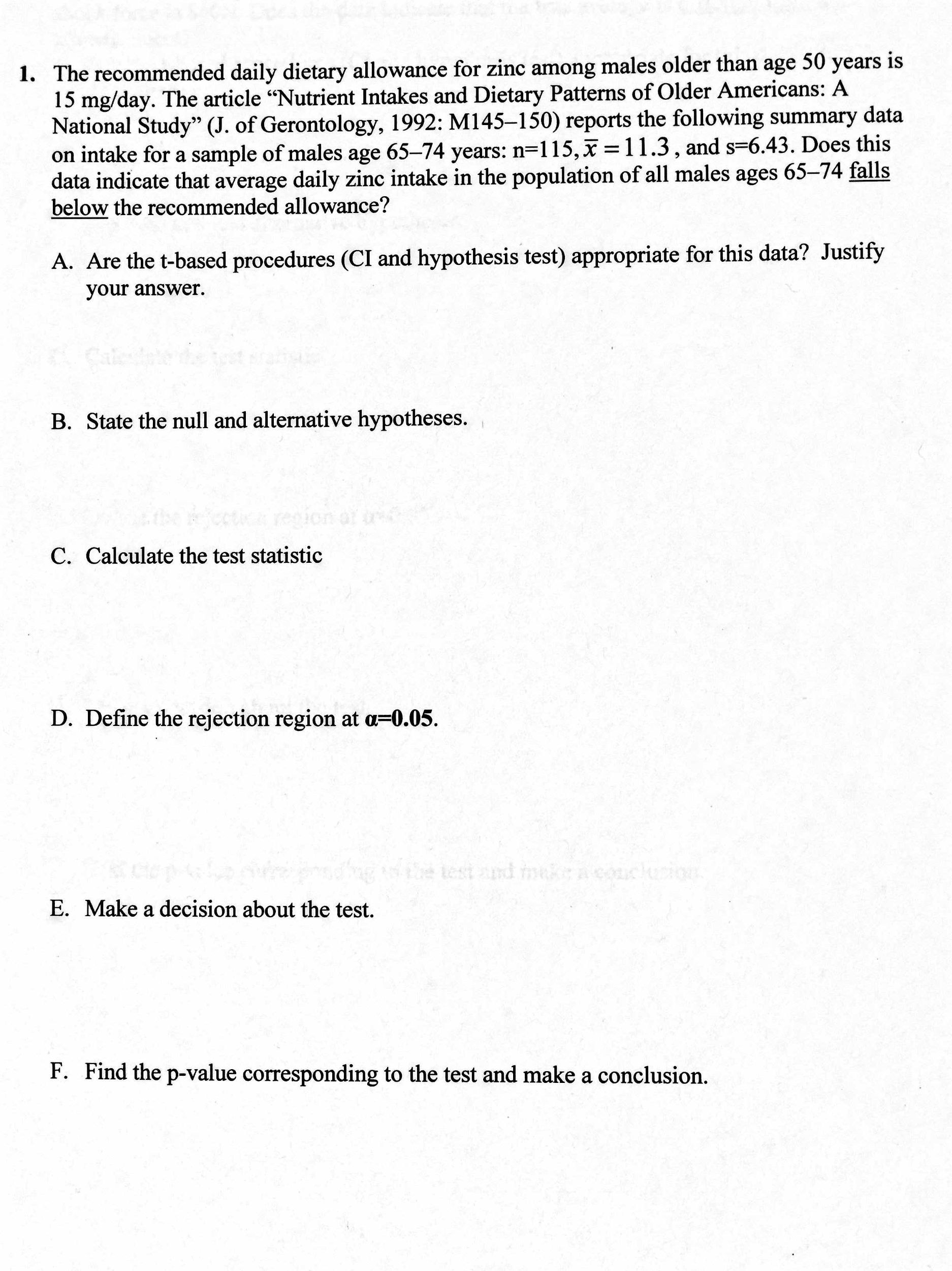 Solved The daily dietary allowance for zinc