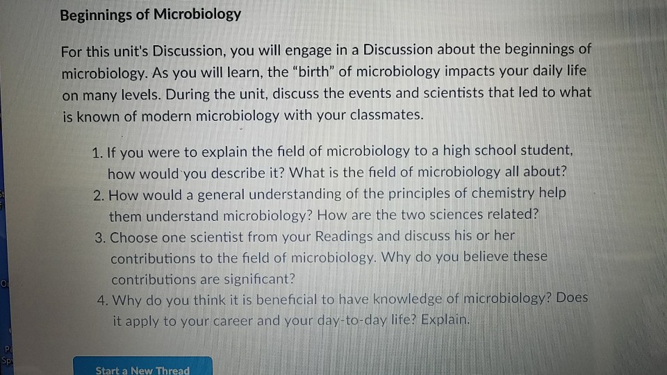 Solved Beginnings of Microbiology For this units Discussion | Chegg.com