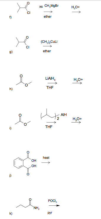 Solved g) CHAMgBr XS ether CH Cul 32 ether LiAIH THF THF | Chegg.com