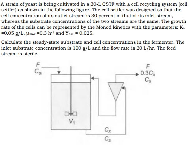 Solved A strain of yeast is being cultivated in a 30-L CSTF | Chegg.com