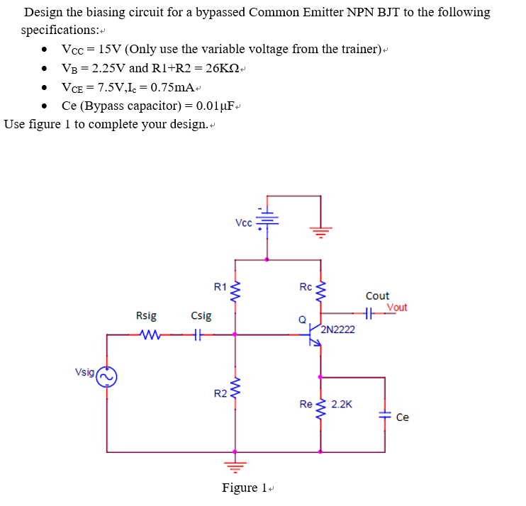 Solved Design The Biasing Circuit For A Bypassed Common