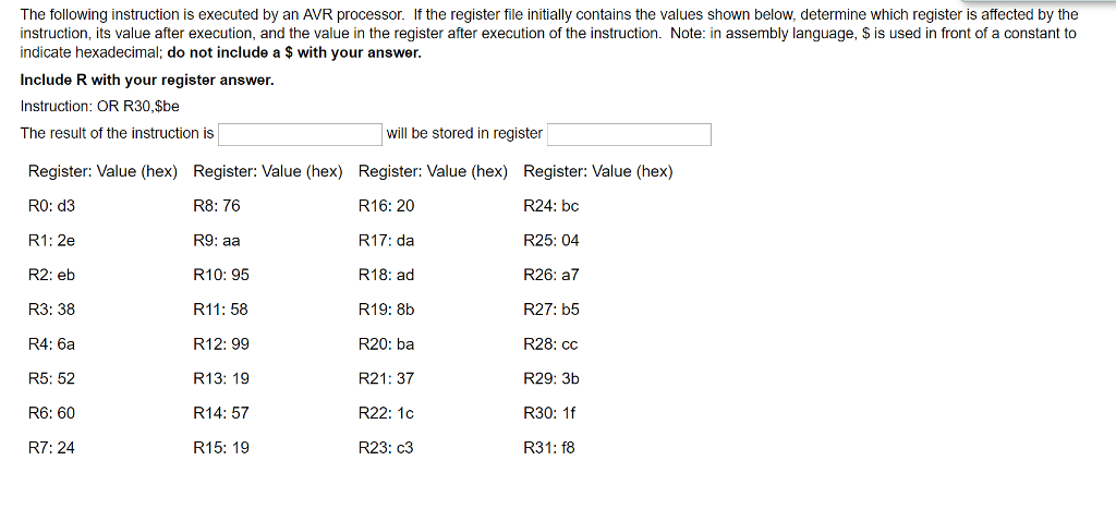 The following instruction is executed by an AVR Chegg