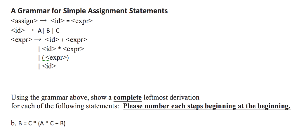 grammar for assignment statement