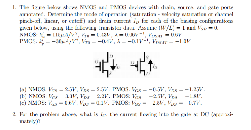 Solved 1. The figure below shows NMOS and PMOS devices with | Chegg.com