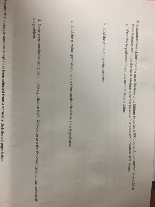 Solved a manufacturing claims that the mean lifetime of its chegg