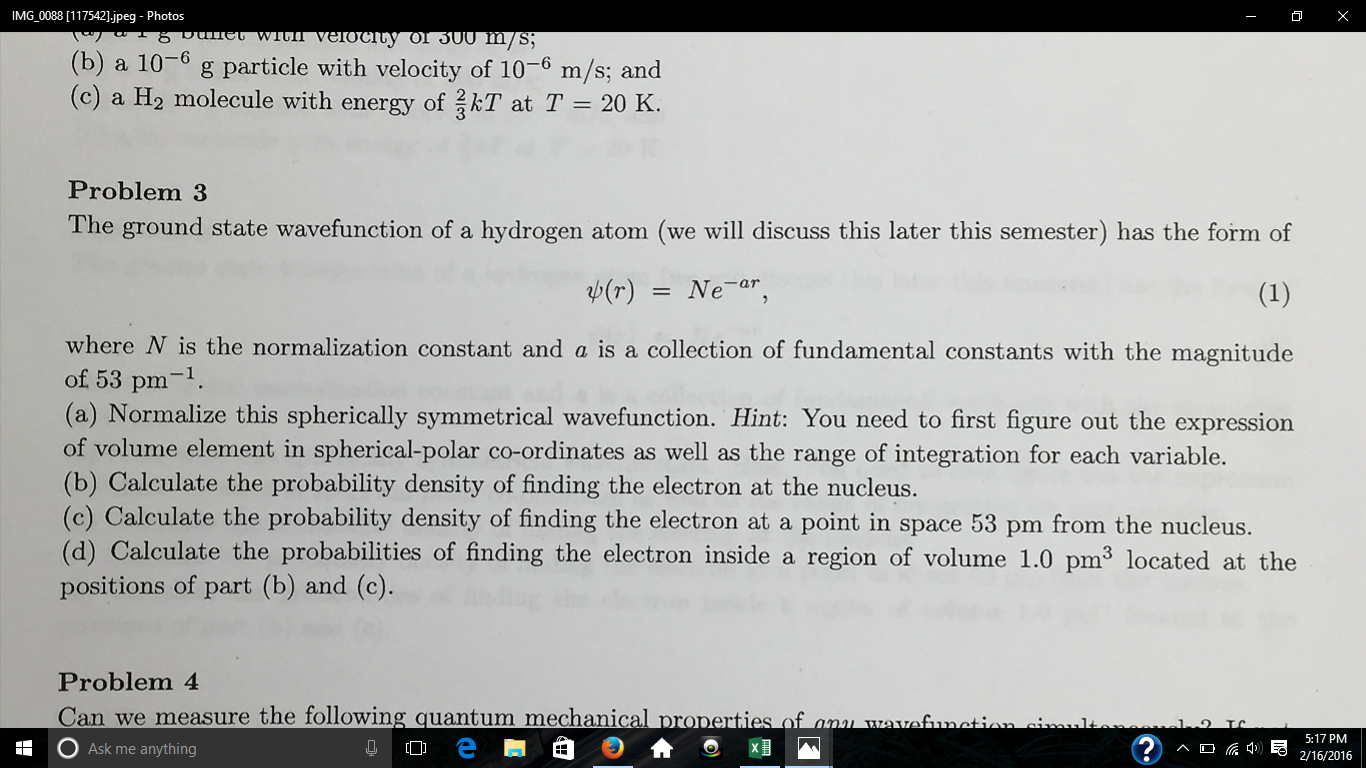 Solved The Ground State Wavefunction Of A Hydrogen Atom We