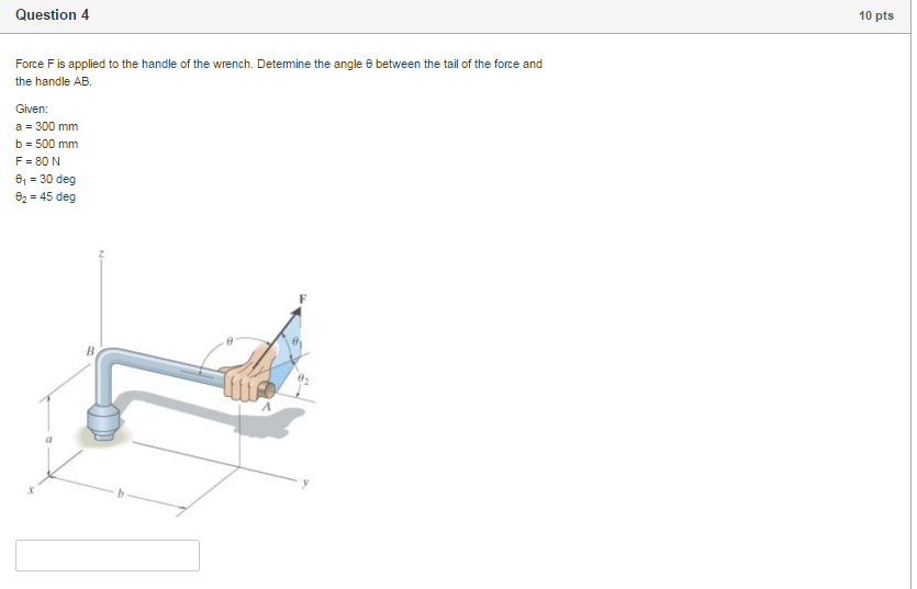 Solved Force F is applied to the handle of the wrench. | Chegg.com
