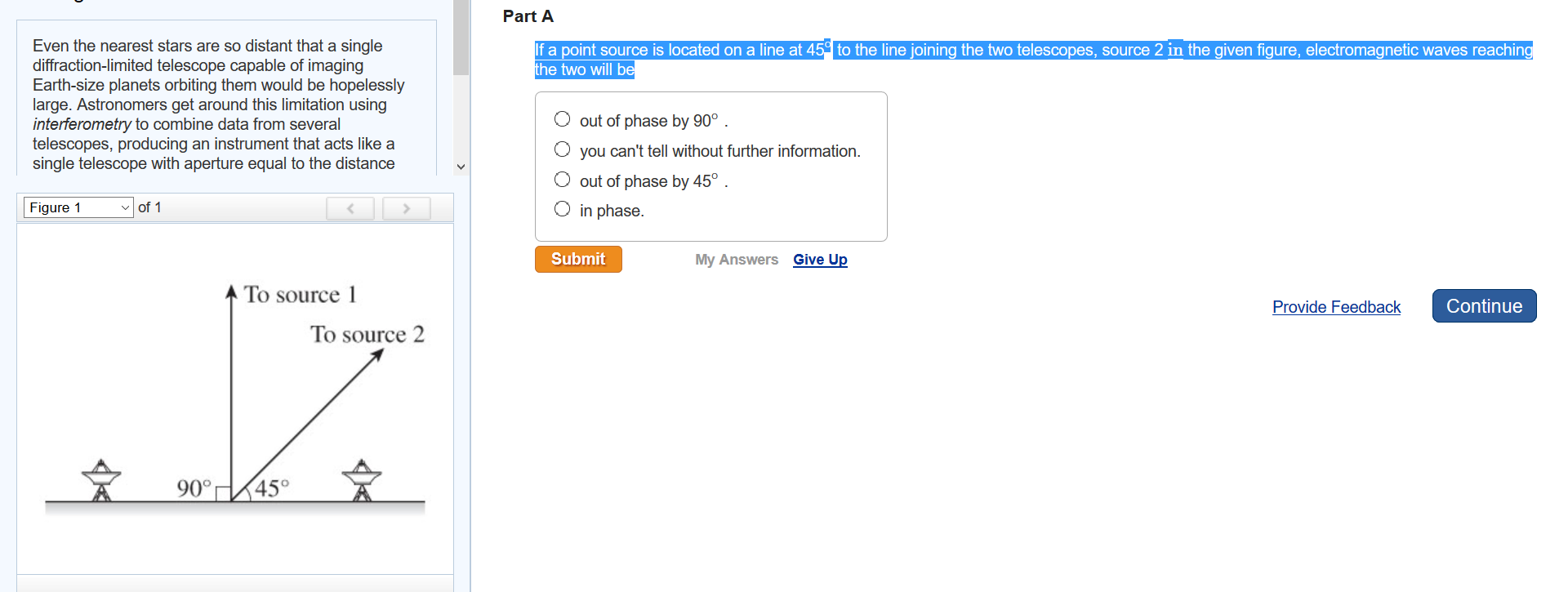 Solved If a point source is located on a line at 45? to the | Chegg.com