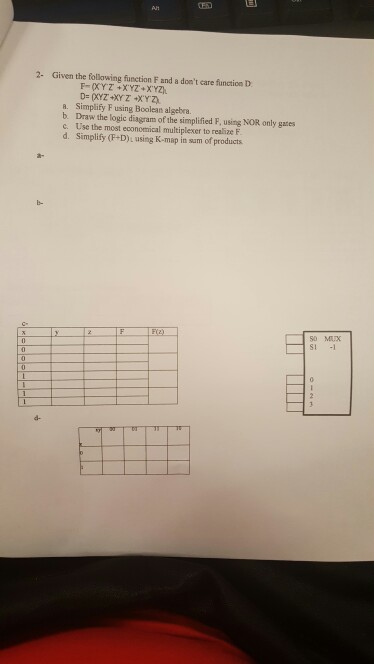 Solved Given the following function F and a don't care | Chegg.com