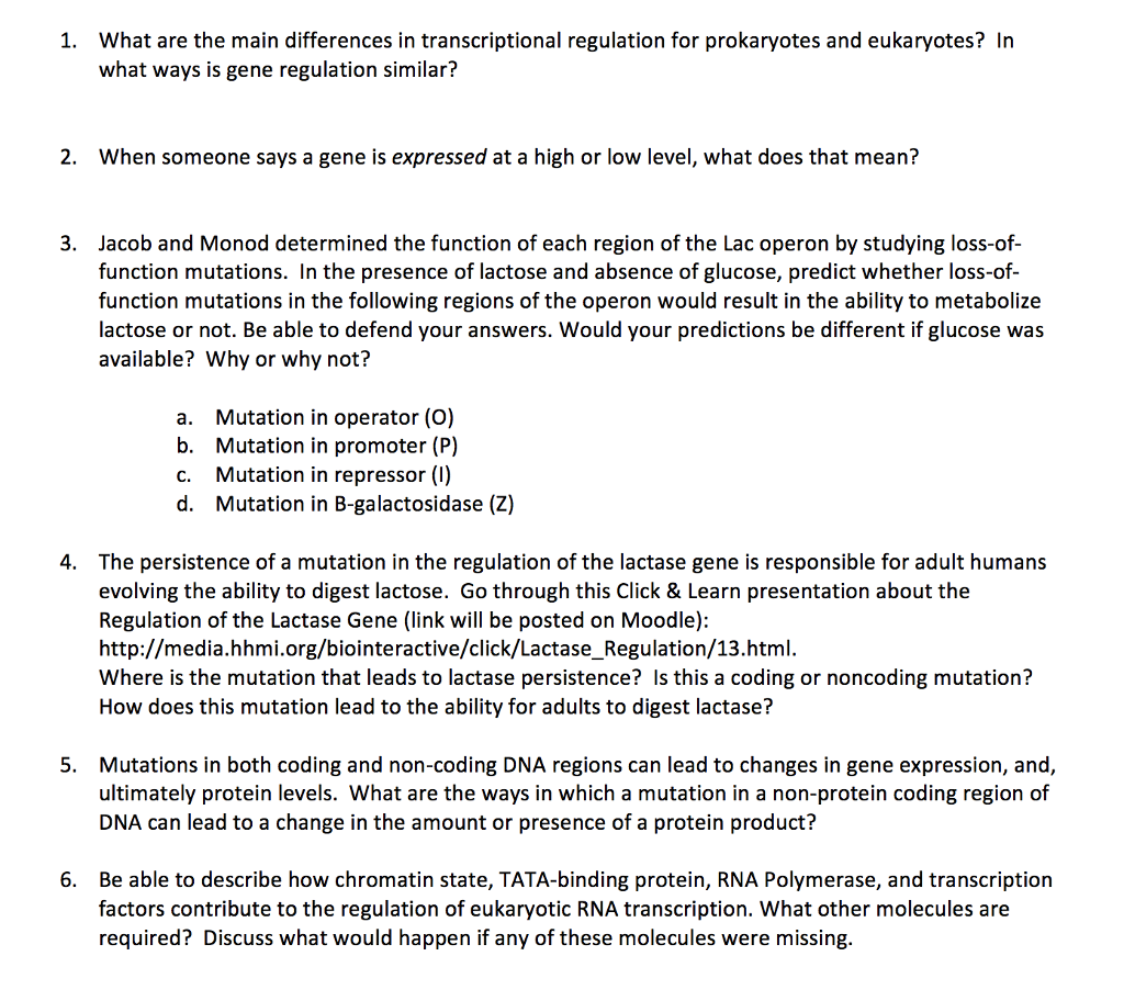 Solved: 1. What Are The Main Differences In Transcriptiona... | Chegg.com