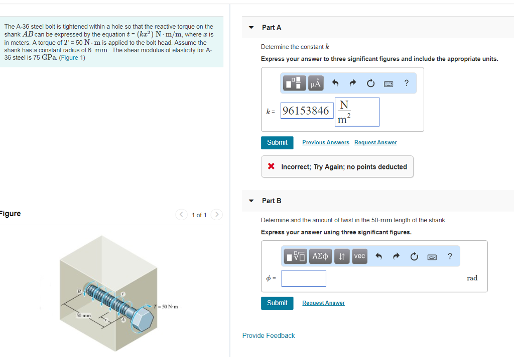 Solved The A36 steel bolt is tightened within a hole so