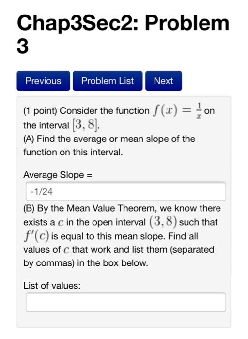 Solved Consider the function f(x) = 1/x on the interval [3, | Chegg.com