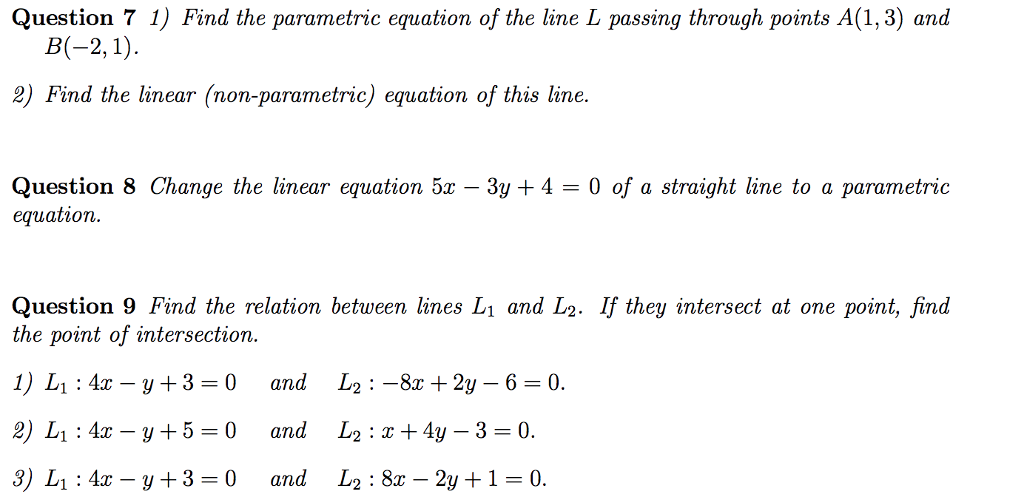 Solved Question 7 1 Find The Parametric Equation Of The