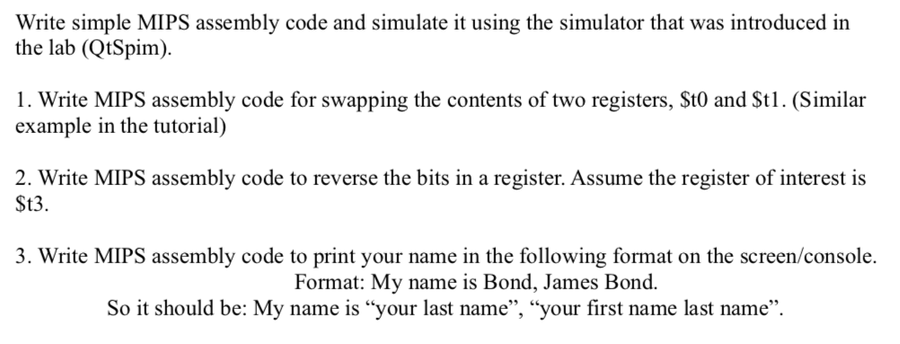 Solved Write simple MIPS assembly code and simulate it using | Chegg.com