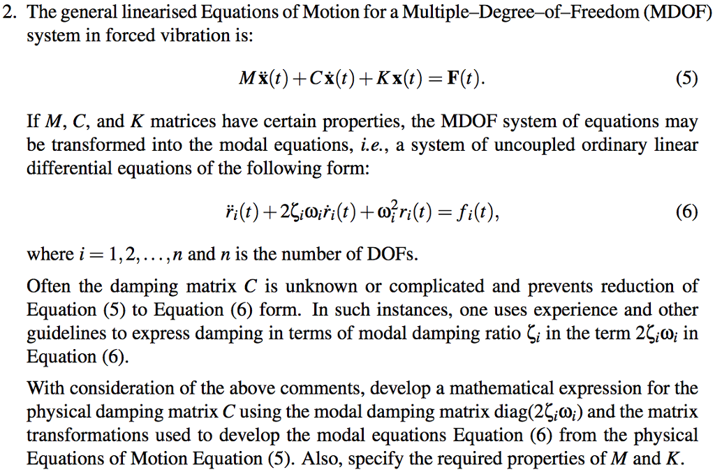 Solved 2. The general linearised Equations of Motion for a | Chegg.com