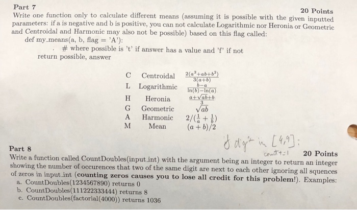 Solved Part 7 Write one function only to calculate different | Chegg.com