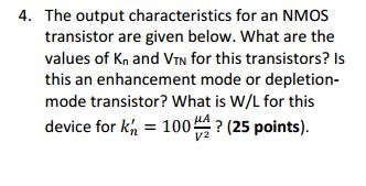 Solved 4. The output characteristics for an NMOS transistor | Chegg.com