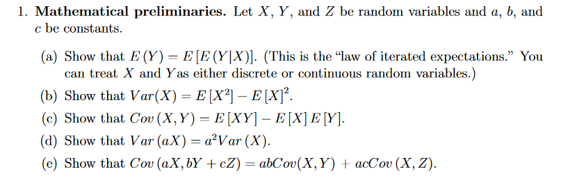 Solved 1. Mathematical preliminaries. Let X, Y, and Z be | Chegg.com