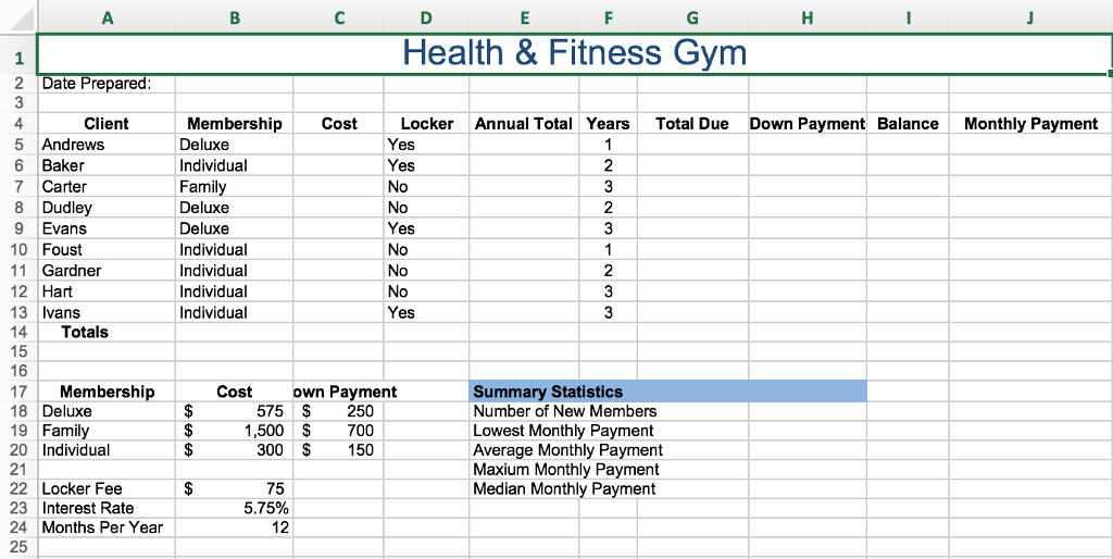 Solved Health & Fitness Gym 2 Date Prepared Membership Cost