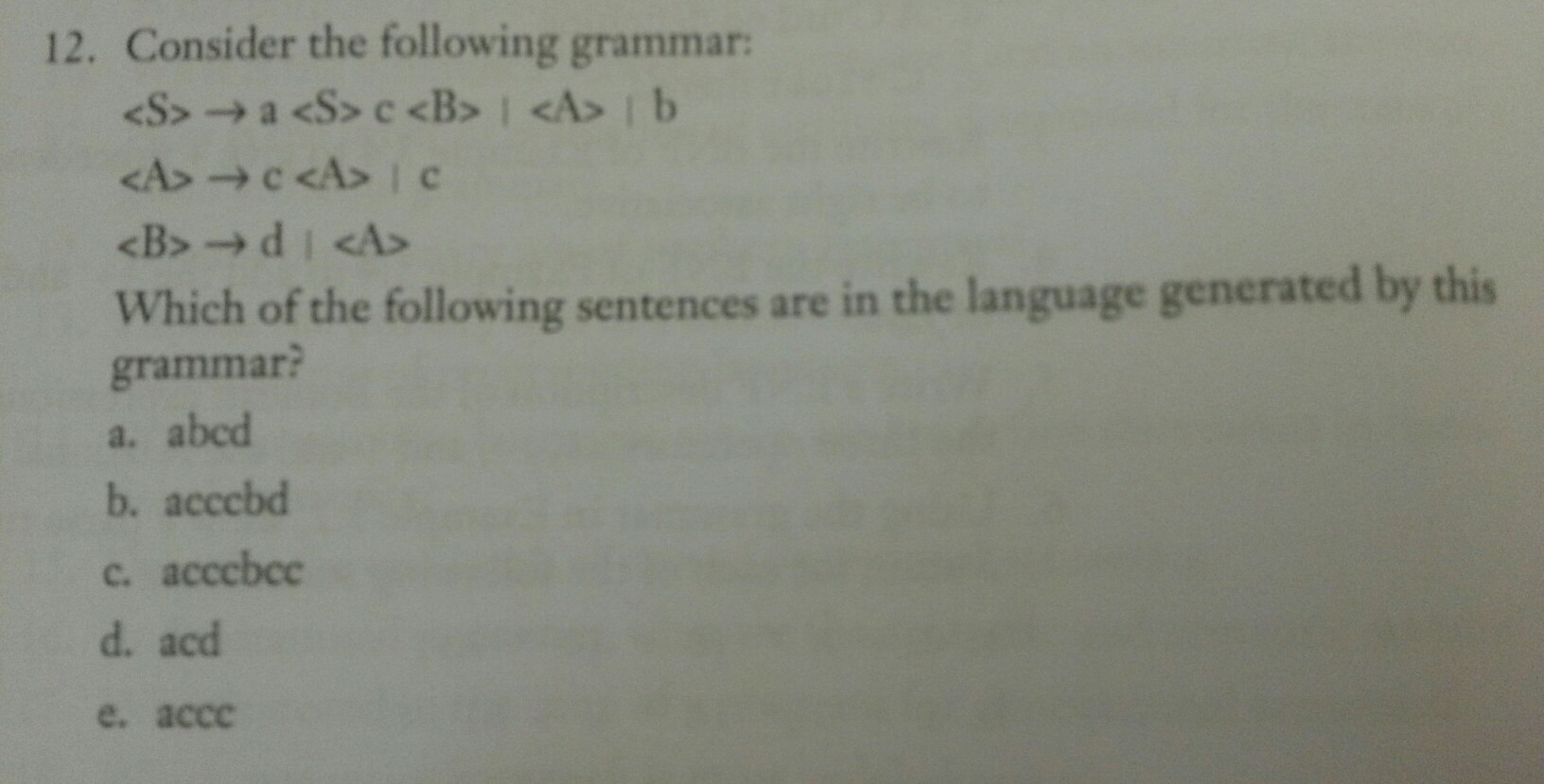 Solved Consider The Following Grammar: Rightarrow A