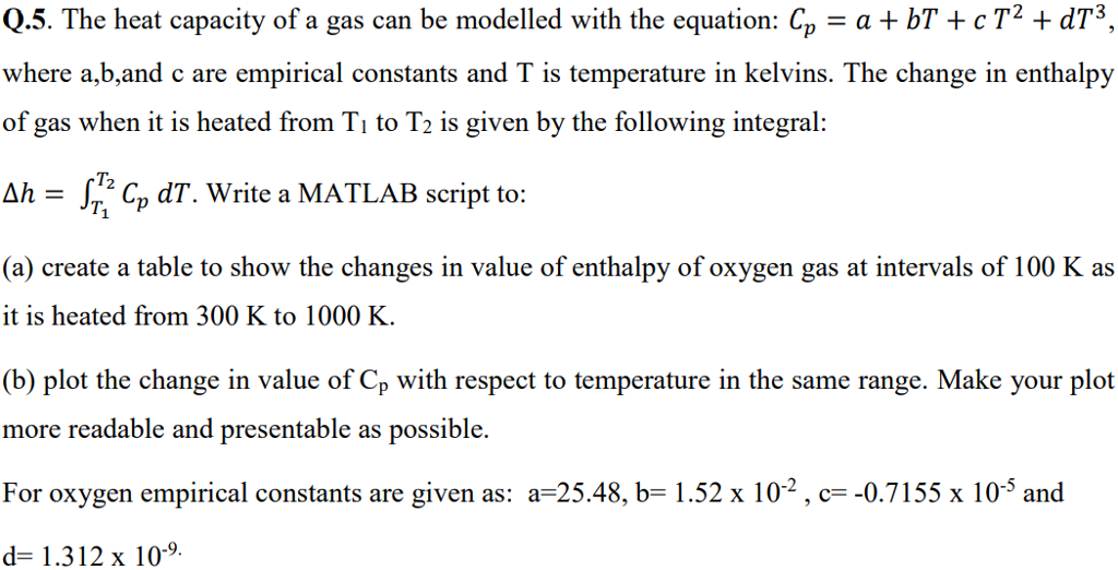 Solved Q.5. The heat capacity of a gas can be modelled with | Chegg.com