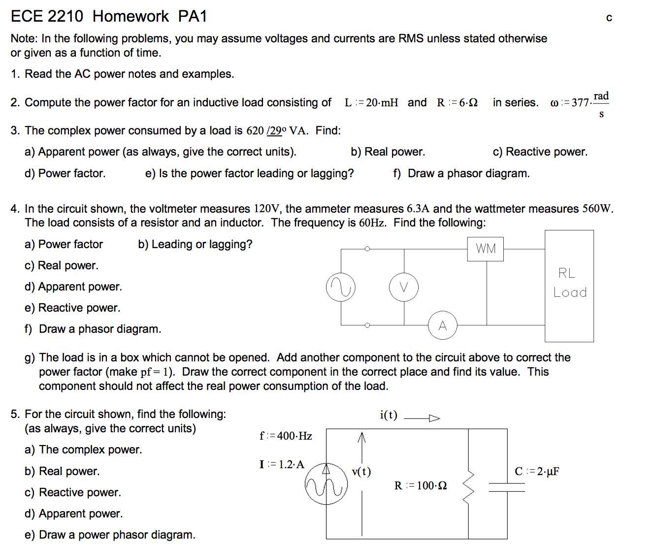 Solved ECE 2210Homework PA1 Note In the following problems,