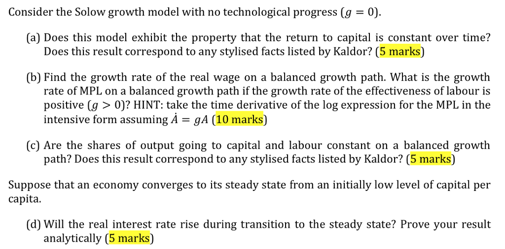 Solved Consider the Solow growth model with no technological | Chegg.com