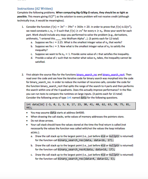 Solved Instructions (A2 Written) Complete the following | Chegg.com
