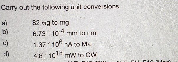 Solved Carry out the following unit conversions. a) 82 mg | Chegg.com